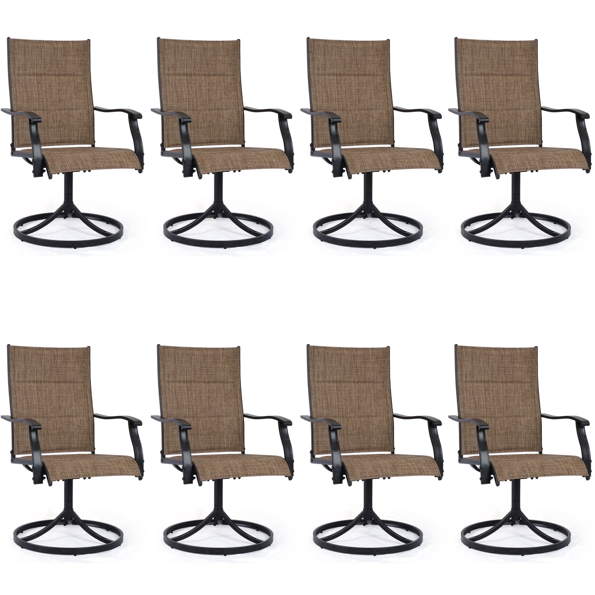 DELMANGO Patio Swivel Chairs Set of 8, Outdoor Dining Chairs High Back, All-Weather Textilene Swivel Rocker Chair for Lawn Porch Garden, Brown