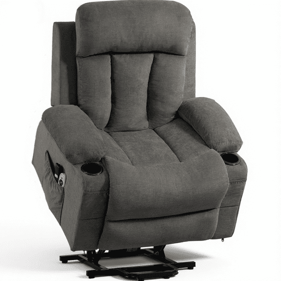 DELMANGO Power Lift Recliner Chair for Elderly, Electric Oversized Reclining Sofa with Vibration Massage & Heat, Cup Holder and USB Charging Port for Living Room, Grey
