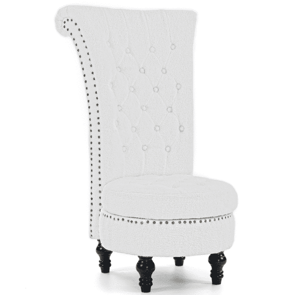DELMANGO Teddy Throne Chair with Storage, Armless High-Back Accent Chair with Nailhead Trim & Solid Rubberwood Legs, for Living Room and Bedroom, White
