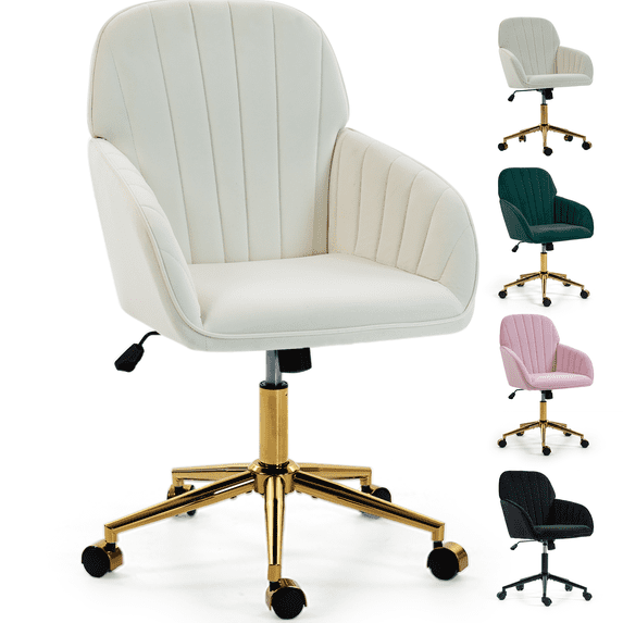 DELMANGO Velvet Adjustable Desk Chair, Modern Swivel Vanity Office ...