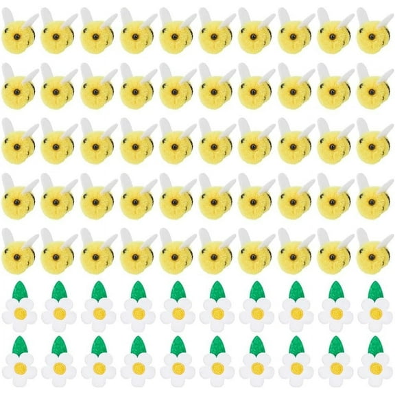 DELOGRIN 50pcs Yellow Felt Bees 20pcs Felt Flowers Honey Bees for Crafts Wool Felt Animals Mini Cute Bumble Bee for Embellishments Tiny Craft Bees for Party GIF Clothing Hat DIY Crafts Decor Colorful