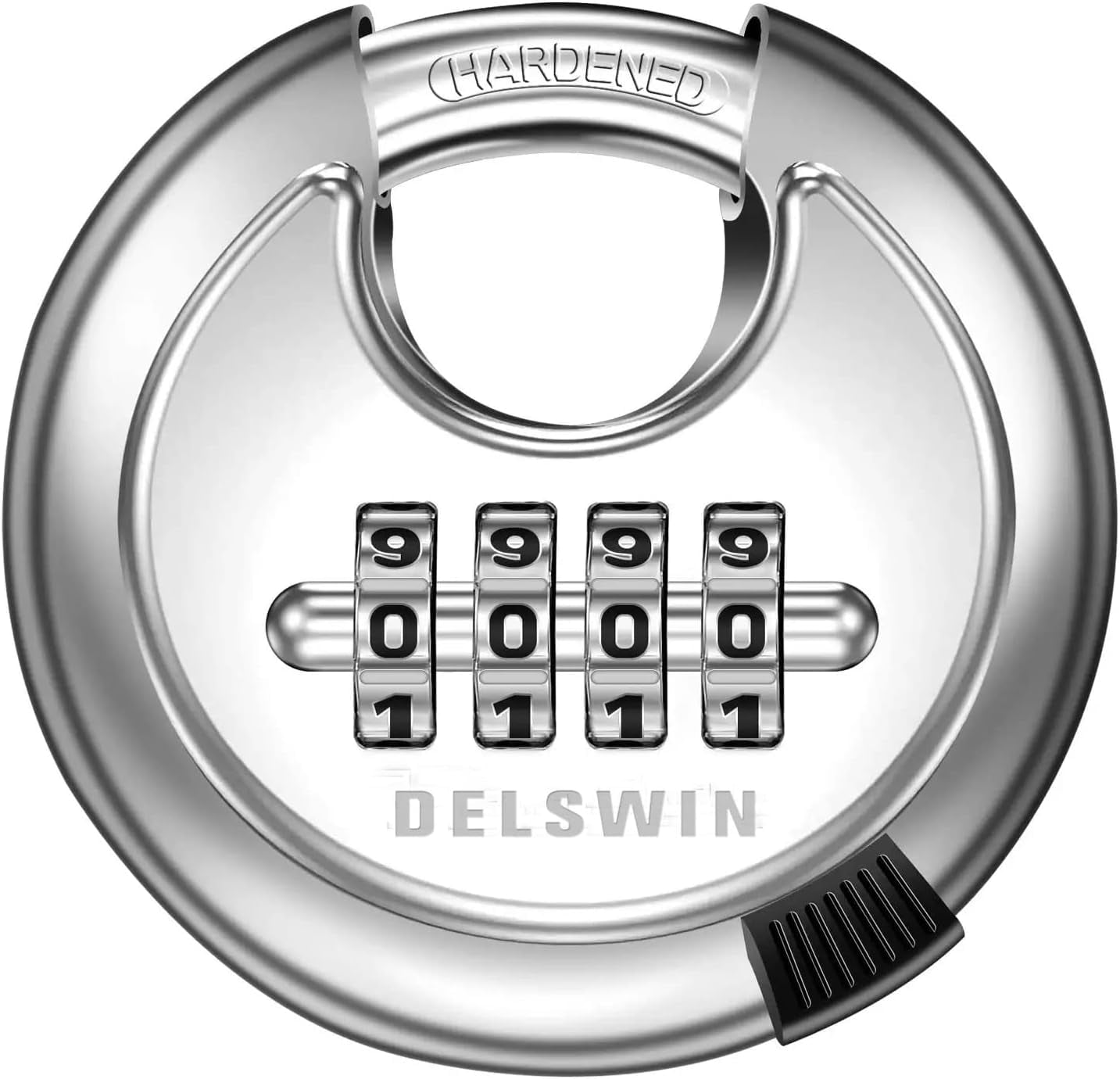DELSWIN Silver 4-Digit Combination Disc Padlock with Hardened Steel Shackle