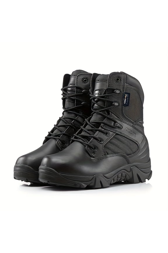 DELTA High-Top Tactical Boots - Brown Leather, Lace-Up with Hook & Loop Closure, Non-Slip Rubber Sole, Comfortable Hiking & Outdoor Boots for Men, Outdoor Footwear | Laceup Boots | Durable Constructi