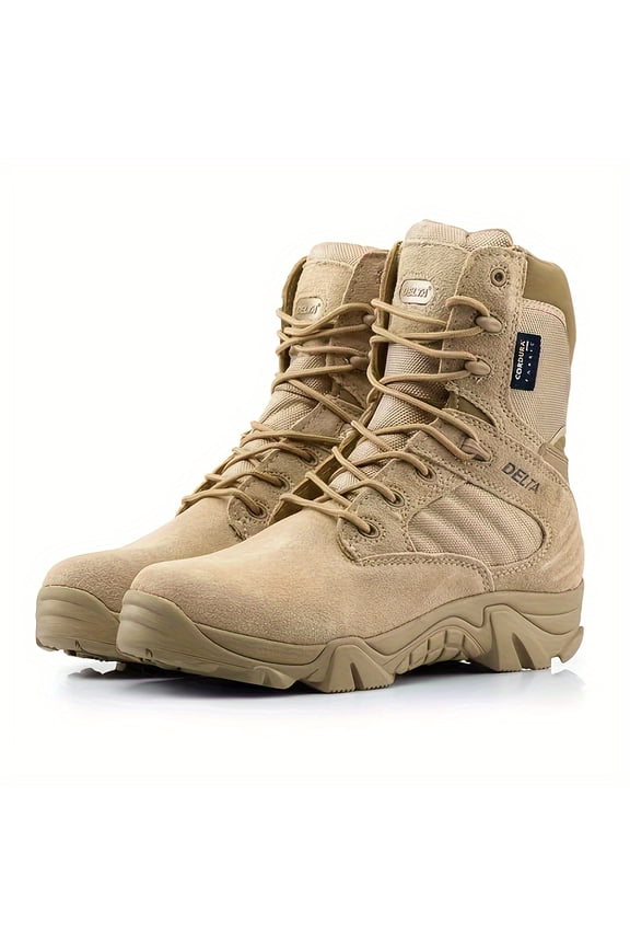 DELTA High-Top Tactical Boots - Brown Leather, Lace-Up with Hook & Loop Closure, Non-Slip Rubber Sole, Comfortable Hiking & Outdoor Boots for Men, Outdoor Footwear | Laceup Boots | Durable Constructi