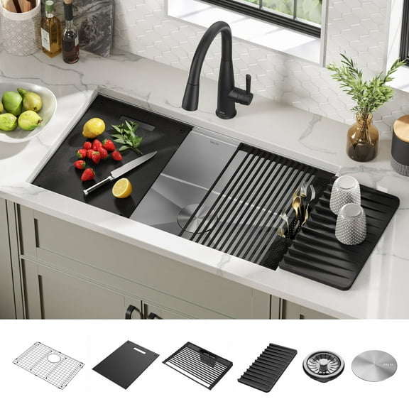 DELTA Rivet 32 Workstation Kitchen Sink Undermount16 GaugeStainless Steel Single Bowl withWorkFlow Ledge and Accessories