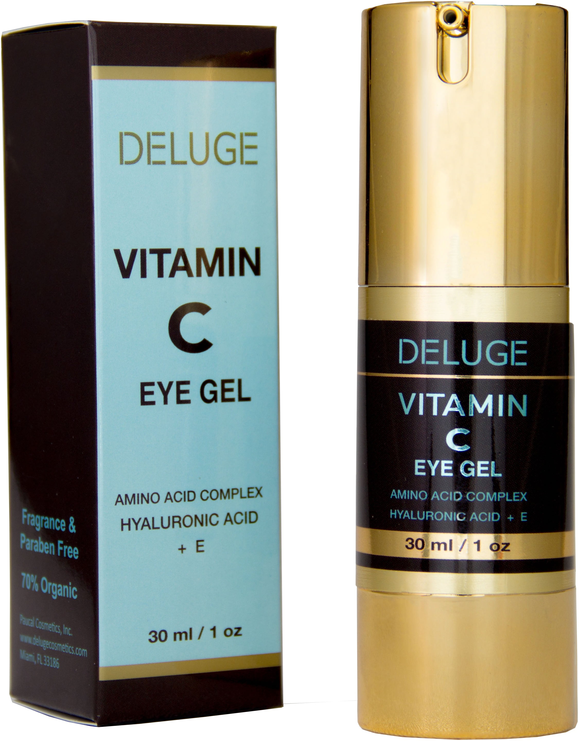 DELUGE -Vitamin C Eye Gel with Hyaluronic Acid + E + Amino Acid Complex. Dark Circles, Puffiness, Bags and Wrinkles