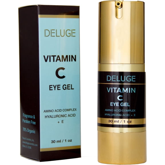 DELUGE -Vitamin C Eye Gel with Hyaluronic Acid + E + Amino Acid Complex. Dark Circles, Puffiness, Bags and Wrinkles