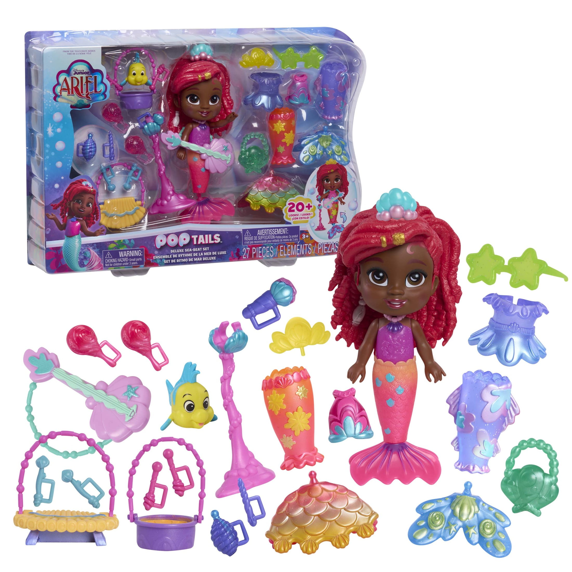 Disney Junior Ariel Pop Tails Deluxe Sea-Beat 7-inch Figure and Accessories Set, 27-pieces Baby and Toddler Toys