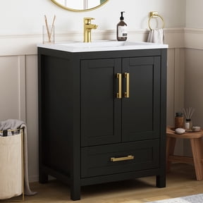 DELUXE LIVING 24" Bathroom Vanities with Sink Top, Fully Extendable Drawers & Soft Closing Doors, Black