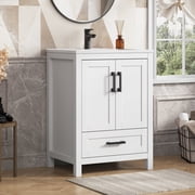 DELUXE LIVING 24" Bathroom Vanities with Sink Top, Fully Extendable Drawers & Soft Closing Doors, White