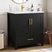 DELUXE LIVING 30" Bathroom Vanity with Sink, Large Storage, Black, Modern Bathroom Vanities, Freestanding Bathroom Sink Cabinet for Small Space, Soft Close Doors & Drawer, Integral SMC Sink