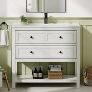 DELUXE LIVING 36" Bathroom Vanities with Sink Top, Adjustable Feet & Soft Closing Drawers, White