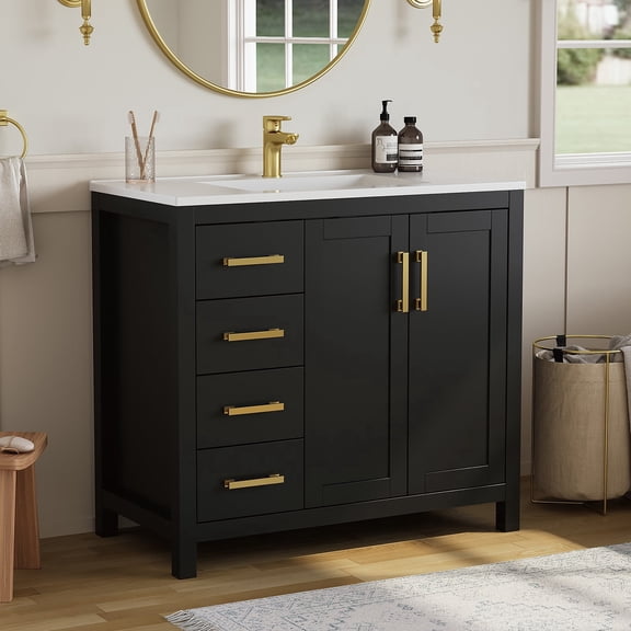 DELUXE LIVING 36" Bathroom Vanities with Sink Top, Fully Extendable Drawers & Soft Closing Doors, Black