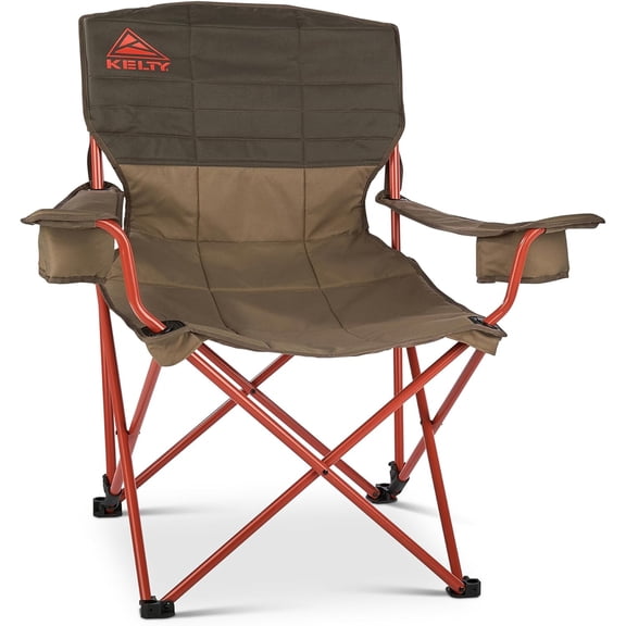 Kelty Deluxe Lounge Chair  Folding Outdoor Camp Chair, Insulated Cupholders, Customized Recline, Steel Frame, Padded Roll Storage, 2024 (Deep Lake)