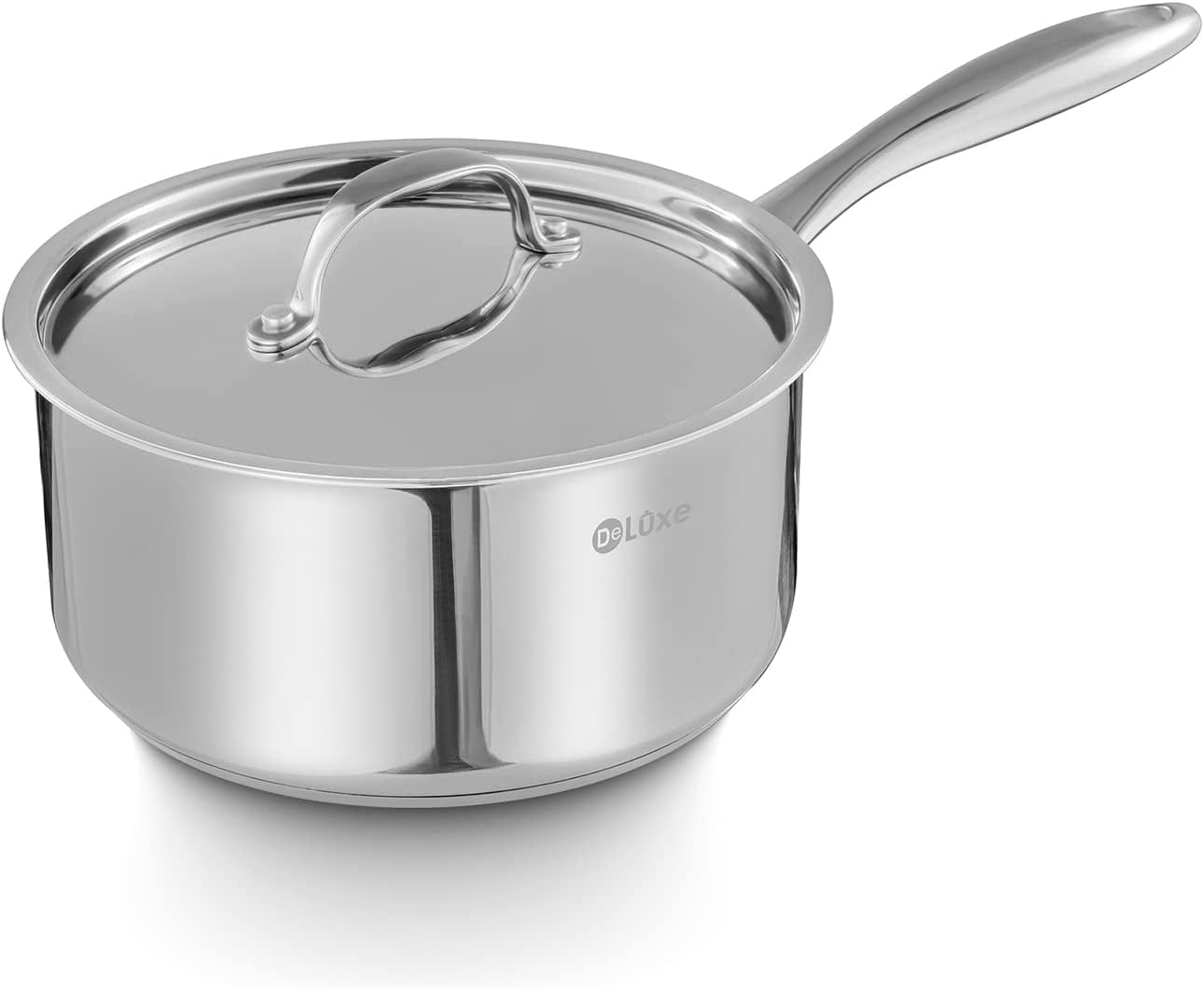 DELUXE Sauce Pan with Lid, 3 Quart 3Ply Stainless Steel Saucepan with