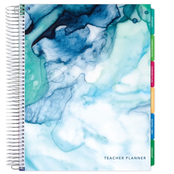 DELUXE Undated Teacher Planner - Includes 7 Periods, Page Tabs, Bookmark, and More! - Blue Marble - 8.5"x11" - DTP-0002-U