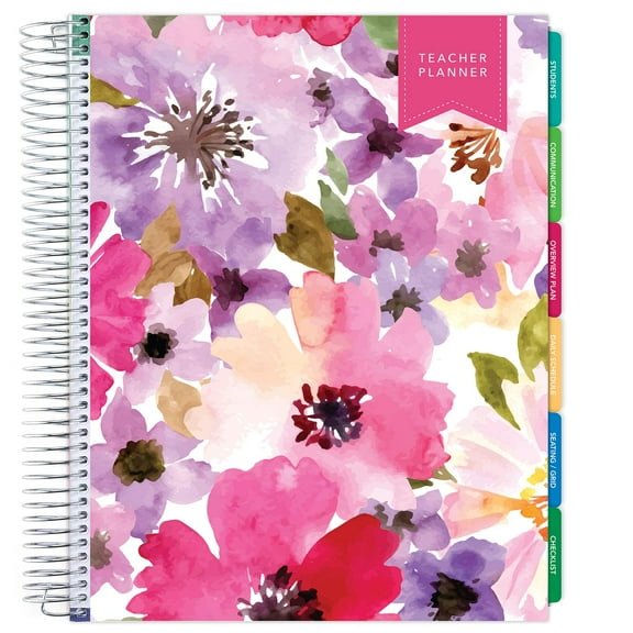 DELUXE Undated Teacher Planner - Includes 7 Periods, Page Tabs, Bookmark, and More! - Spring Bloom - 8.5"x11" - DTP-0005-U