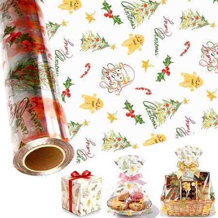 DELUXIS 100 ft x 17 in Clear Christmas Cellophane Roll 2.5 Mil Thick Clear Cellophane Wrap Transparent Cellophane Wrapping Paper for Gifts, Baskets, Treats, Candy, Favors, Crafts