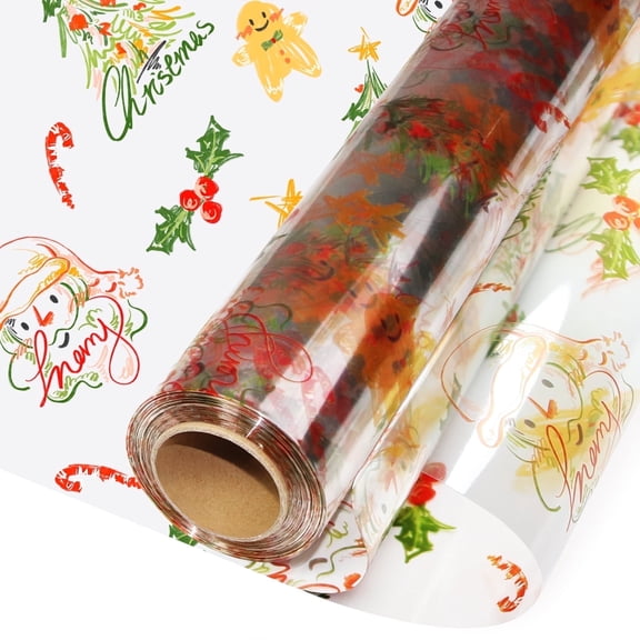 DELUXIS Christmas Cellophane Wrap 100 Ft x 34 In Extra Wide Clear Cellophane Roll Christmas Cellophane Paper Plastic Wrap for Gifts, Baskets, Treats, Candies, Favors, Decoration