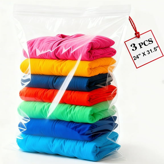 DELUXIS 3 PCS Clear Zip Bag Extra Large, 24" X 31.5" Resealable Plastic Storage Bags, 5 Mil Thicker Big Zipper Bags Transparent Packing Bags for Clothes, Bedding, Household Items