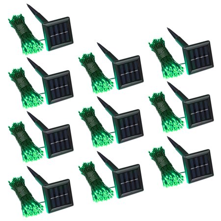 DELight 10 Pcs Solar String Lights 36FT 100 LED Waterproof Green Solar Xmas Light Outdoor Decor for Party Garden Tree