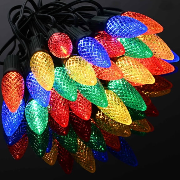 Yescom UL Listed C9 LED Colored Christmas Light Replacement Bulbs 100Pack, Diamond Faceted Shatterproof for E17 Socket Indoor Outdoor String Lights