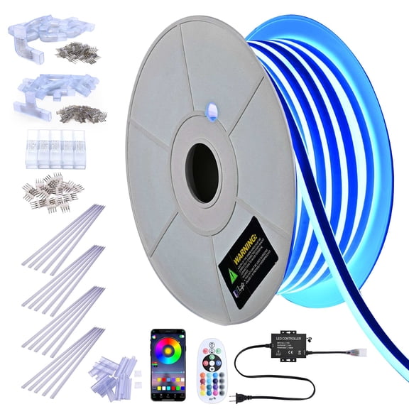 DELight Outdoor Waterproof 100 Feet LED Neon Rope Light Kit Clear U Channels and 2 Wires Splice Connectors AC 110-120V Multi-color(16) DSL003