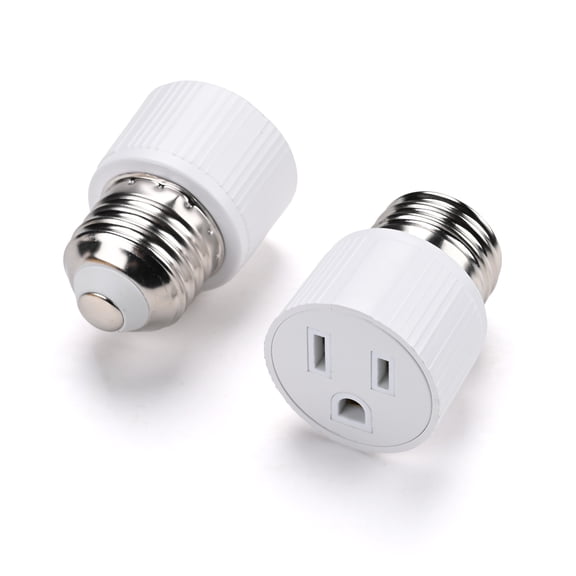 DELight 2 Pack Light Socket to Plug Adapter E26/E27 Bulb Socket to 3 Prong Outlet Porch