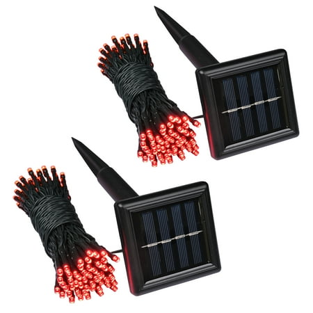 DELight 2 Pcs Solar String Lights 36FT 100 LED Waterproof Red Solar Xmas Light Outdoor Decoration for Party Garden Tree