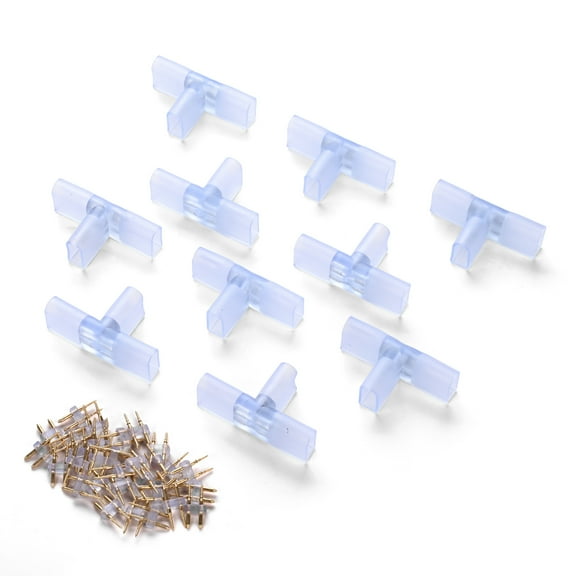 DELight 10 Pieces 2 Wire Splice Connector T Shape for DELight Warm White LED Neon Rope Light DSL001