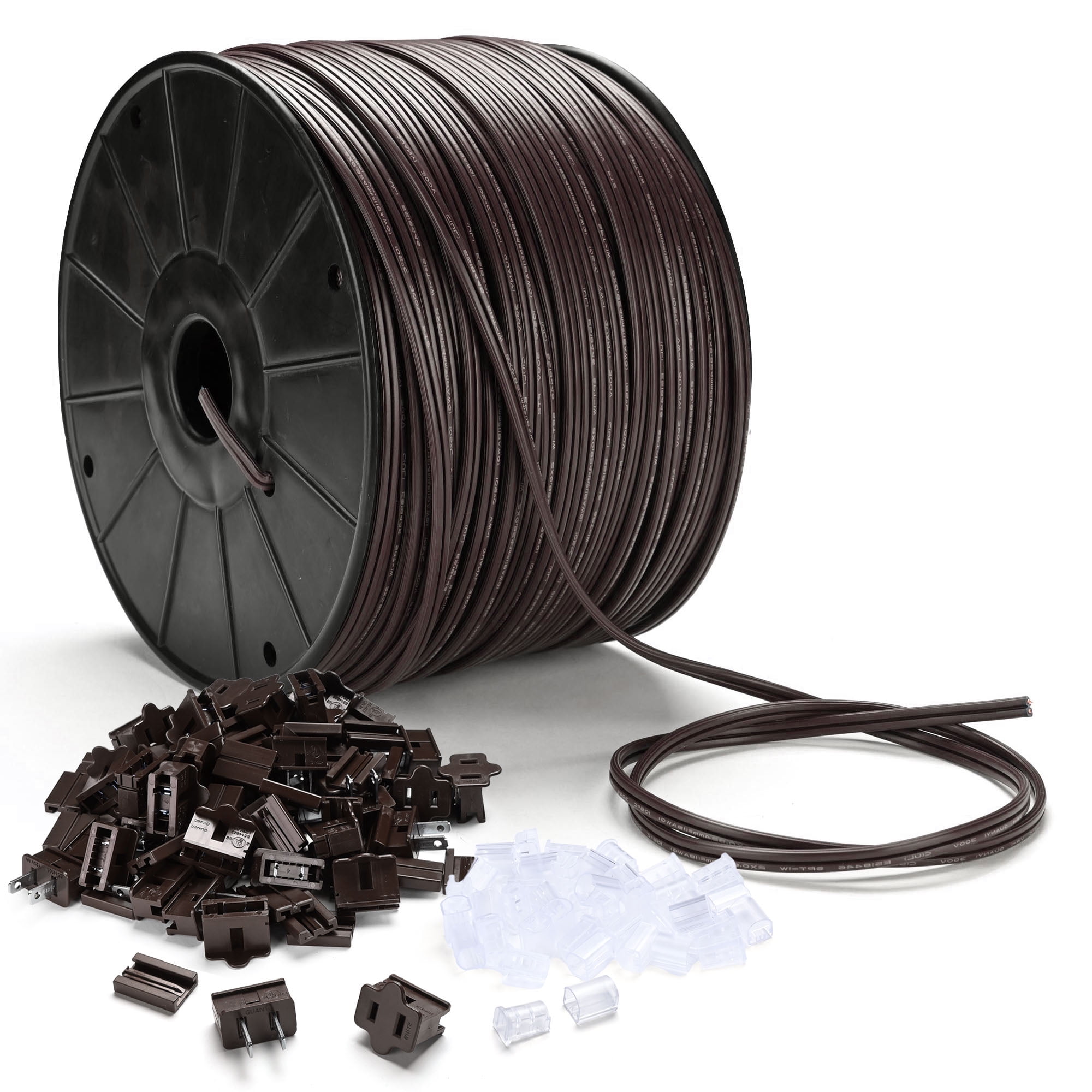 DELight 500Ft SPT-1 Electrical Wire 18 AWG UL Listed with 20 Male/Female Plugs Christmas Extension Lamp Wire Cord Brown Rope