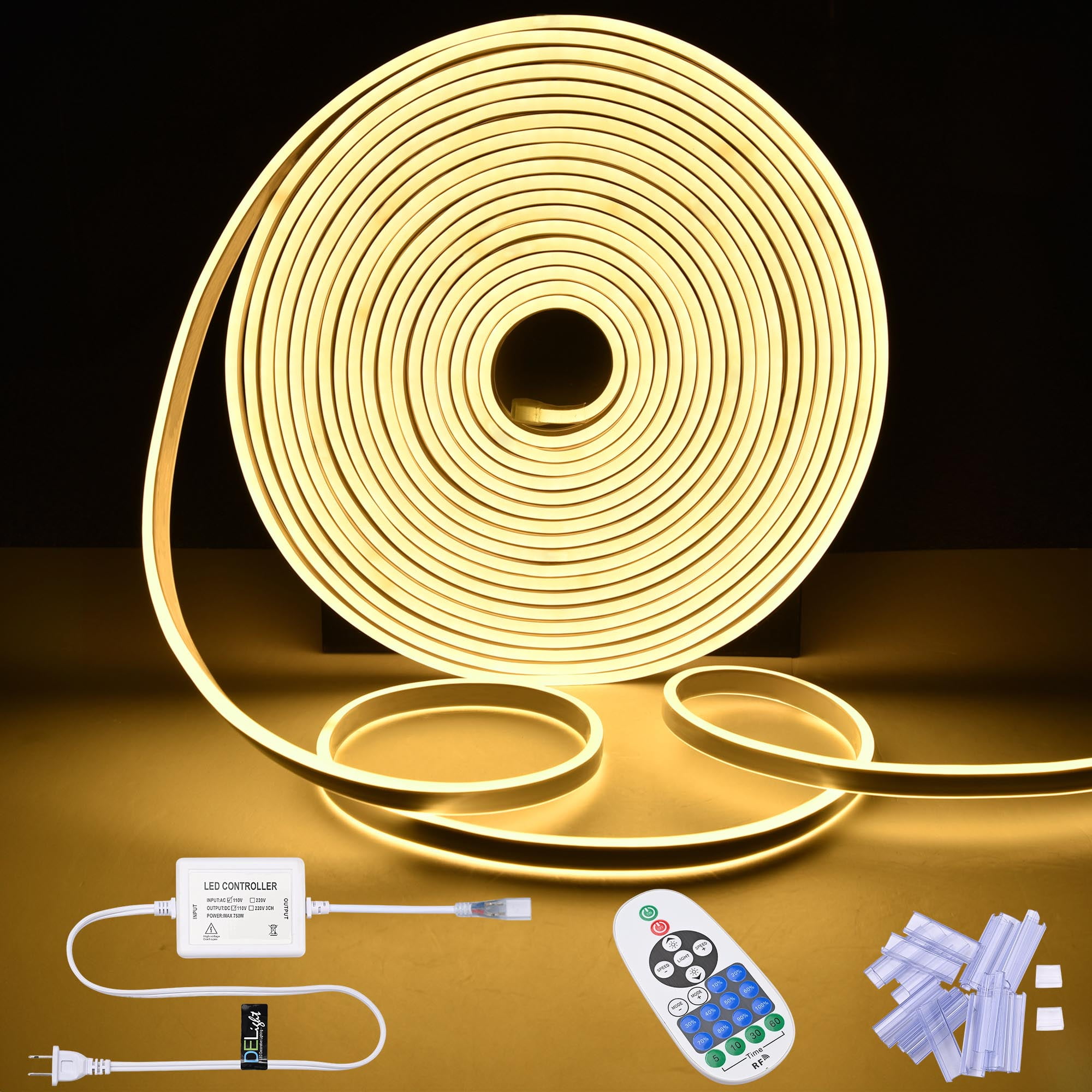 DELight 50FT Warm White LED Strip Neon Rope Lights w/Remote Control for ...