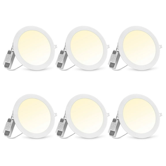 DELight 6 inch LED Recessed Light Ultra-Thin Canless 3CCT Downlight 6 Pack 1200LM Ceiling Panels 15W Eqv 125W