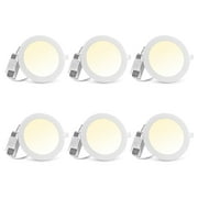 DELight 6 inch LED Recessed Light Ultra-Thin Canless 3CCT Downlight 6 Pack 960LM Ceiling Panels 12W Eqv 100W