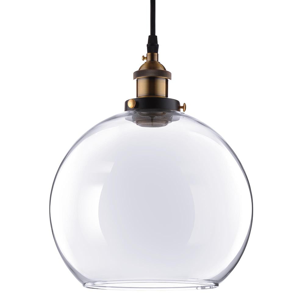 Retro Industrial 9.8" Clear Glass Ball Ceiling Light - Black Vintage LED