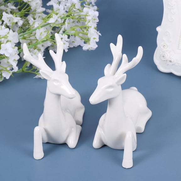 DEMACRIO 1 Pair Small White Porcelain Deer Figures Ideal for Home and Office Decoration