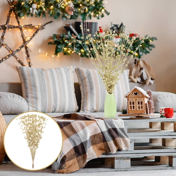 DEMACRIO 1 Set Artificial Berries Stem Golden Synthetic Material for Holiday and Wedding Decor
