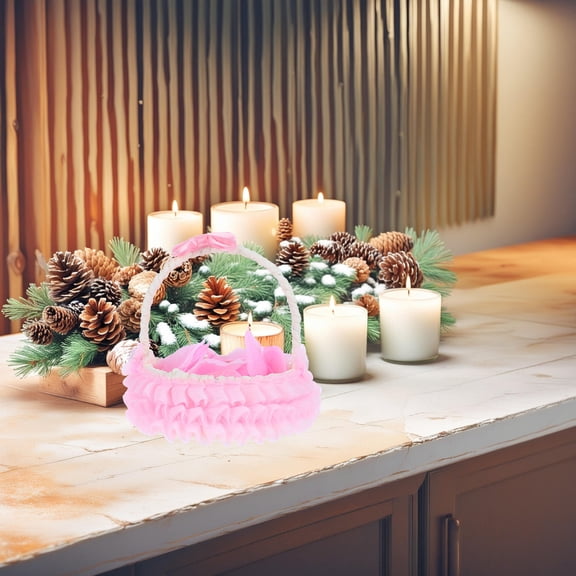 DEMACRIO 1Pcs Pink Iron Paper Rope Polyester Wedding Flower Basket For Women And Couples 14.00X13.00X13.00Cm