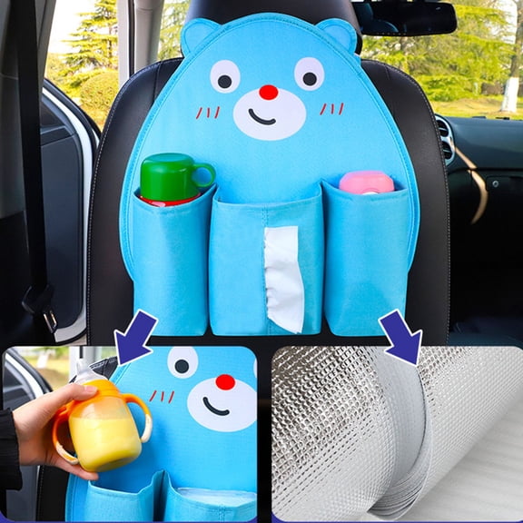 DEMACRIO 1Set Three-dimensional Bear Shape Car Seat Back Organizer Blue PE Plastic Sheet 14.2x13.8x2in Travel Use