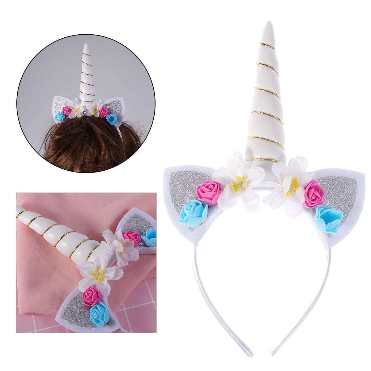 DEMACRIO 1Set Unicorn Horn Headbands Girls Hair Accessories Cartoon Design For Christmas Birthday Party 3.9In