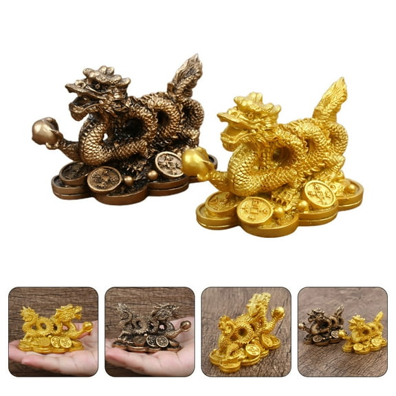 DEMACRIO 2Pcs Classical Design Dragon Statue Figurine Office Decor 8.0x5.0x4.0In