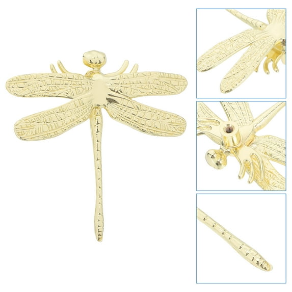 DEMACRIO 2Pcs Dragonfly Shape Knobs Zinc Alloy Closet Door Handle Golden Vintage Style For Drawers 3.14X3.14X0.79In