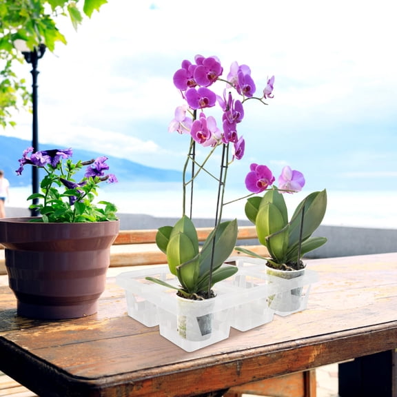 DEMACRIO 2-Pack Orchid Plastic Pots with 6-Grid Design and Flower Pot Holder for Indoor Plant Growing 12.6x8.5x2.6 inches