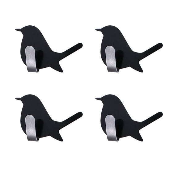 DEMACRIO 4Pcs Adhesive Wall Hooks Dark Grey Bird Shape For Kitchen And Bathrooms