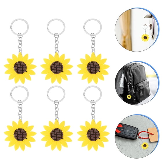 DEMACRIO 6-Pack Sunflower Key Pendants for Girls and Female Friends, Stylish Floral Keychains Accessories