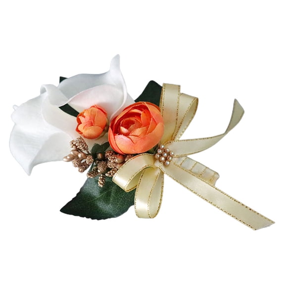 DEMACRIO Orange Plastic Pu Horseshoe Lily Shape Wedding Corsage 5.5x3.9in For Elegant Weddings Photoshoots 1Pack
