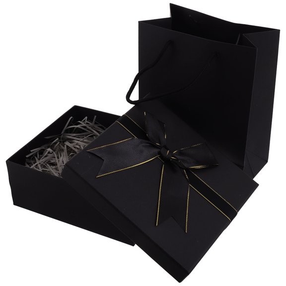 DEMACRIO Paper Jewelry Boxes 1 Sets Rectangular Bow Box Black Cardboard 22.80X18.20X10.20Cm for Women present Packaging