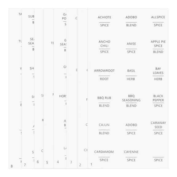 DEMACRIO Round Spice Jar Labels 8 Sheets Preprinted Self Adhesive Sticker for Kitchen Containers
