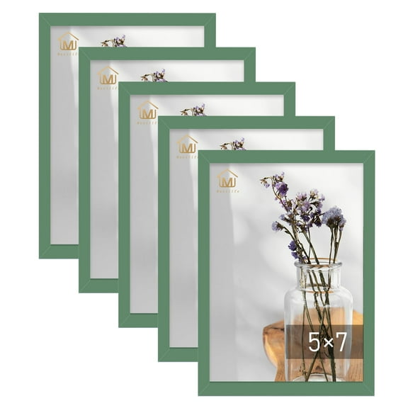 DEMAIKE 5x7 Glossy PVC Picture Frames for Table Top and Wall Mounting, Set of 5,Green