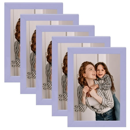 DEMAIKE 5x7 Glossy PVC Picture Frames for Table Top and Wall Mounting, Set of 5,Purple